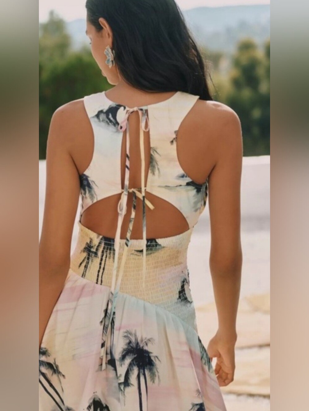 CELANDINE from ANTHROPOLOGIE Blue Crush Palm Print Mini Sun Dress – LARGE – NWT - Picture 3 of 3